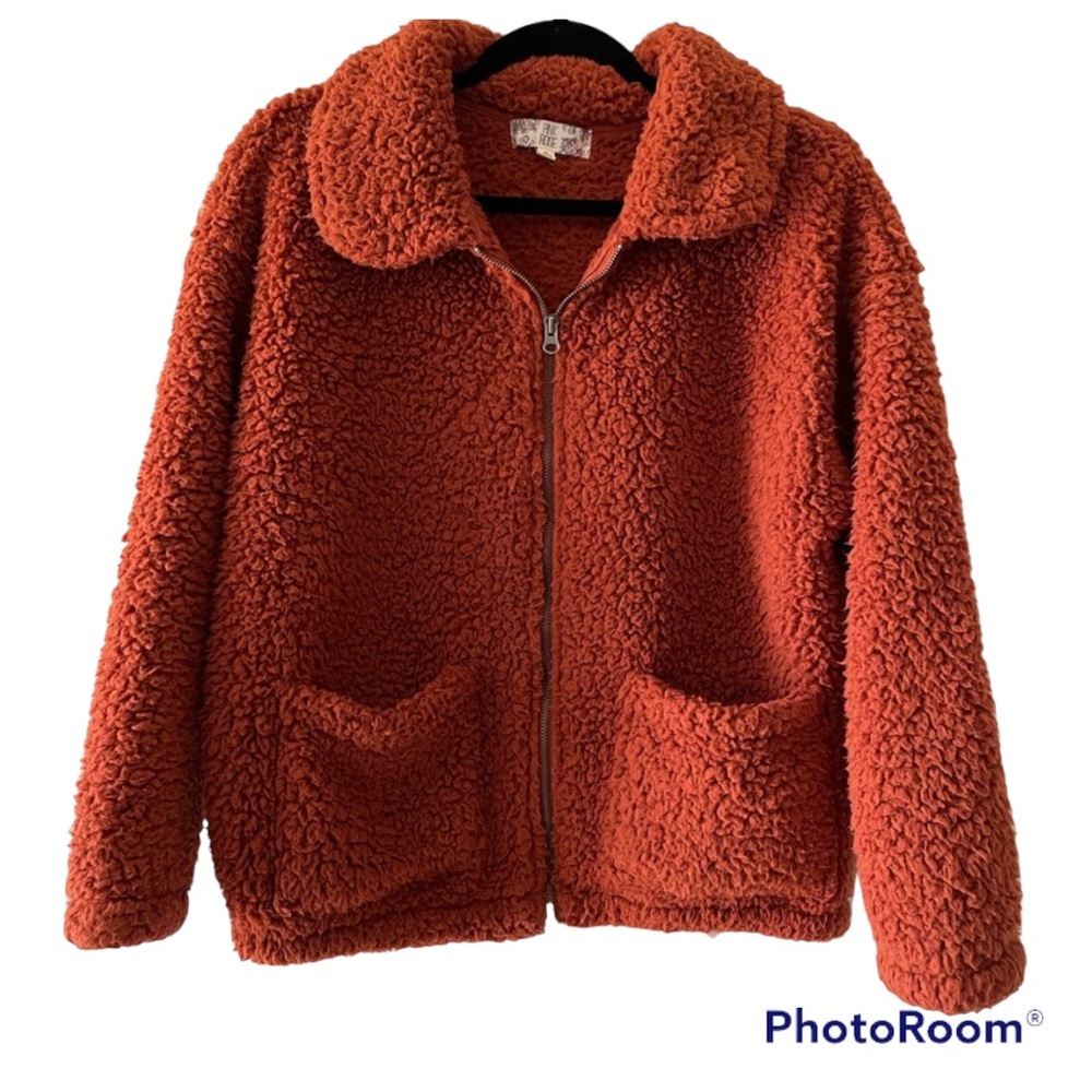 Pink Rose Burnt Orange Fuzzy Jacket Women’s Size Medium